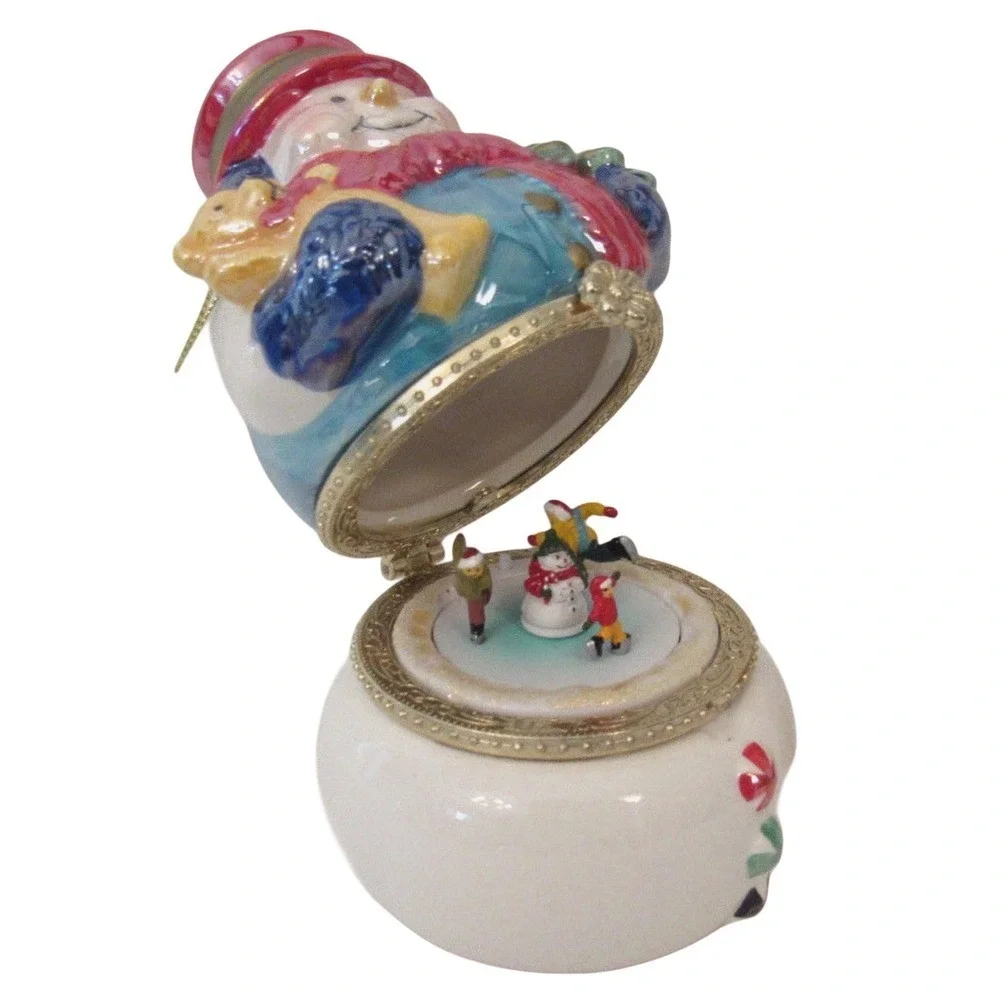 Snowman Music Box Christmas‎ Ornament w Teddy Bear Tree - Music Box Inoperabke